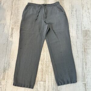 CUBAVERA Casual Relaxed Fit Pants Women Medium Gray Linen Blend Flat Drawstring